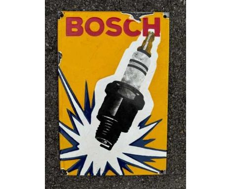 Reproduction Bosch spark plugs enamel advertising sign, 23 x 34cm.
