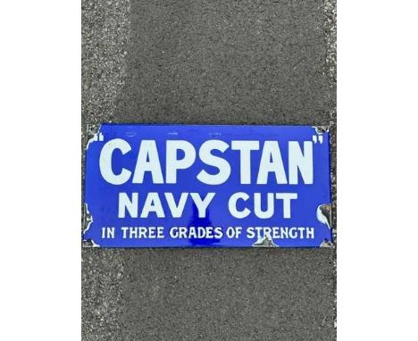 Reproduction Capstan Navy Cut blue and white enamel advertising sign, 46cm x 23cm. 