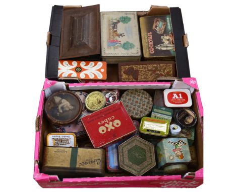 2 boxes of decorative Vintage food and tobacco tins etc 