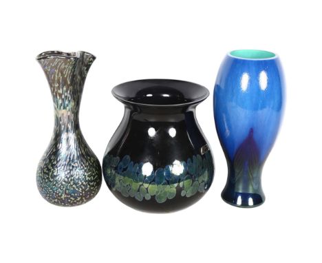 3 mid-century iridescent glass vases, including Eisch, Alum Bay and Caithness, all with makers labels, tallest 23cmGood condi