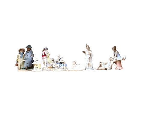 A Lladro studio group off to school, 17cm, NAO ballet dancers etc 