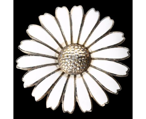 C H R RASMUSSENS EFTT - a Danish silver-gilt and white enamel daisy pattern brooch, diameter 30mm 