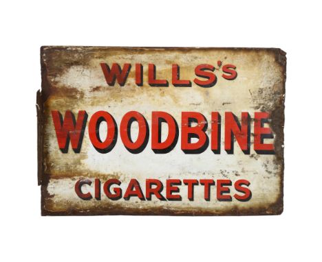 A Wills's Woodbine Cigarettes flanged double-sided enamel advertising sign, 29 x 42cm 