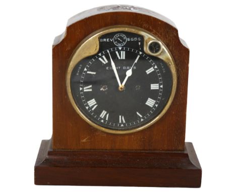 A Vintage Jaeger of Paris dashboard 8-day clock converted to a mantel clock, with black dial and Roman numeral hour markers, 