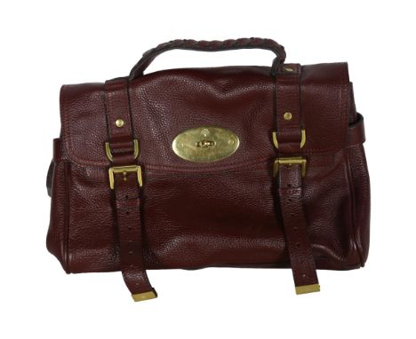 Vintage Mulberry burgundy leather bag with brass fittings, W32cm 
