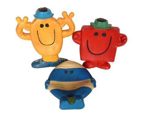 3 Mister Men original 1981 Vintage hot water bottles with stopper, Mr Bump, Mr Tickle, and Mr Strong (3) 