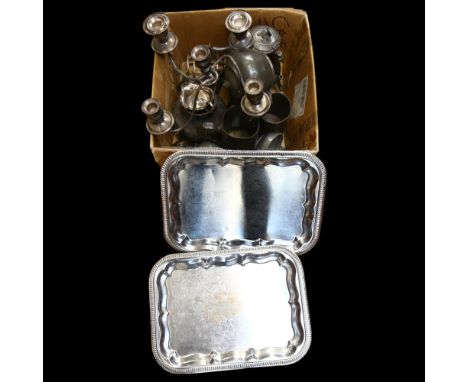 A large quantity of plated ware, to include candelabra, condiments, cruets, pewter tankards etc (2 boxes) 
