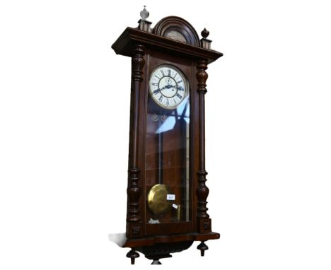 A carved wood-cased Vienna regulator wall clock, H104cm 