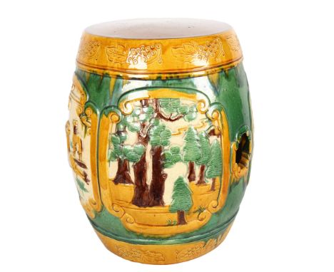 A Chinese ceramic Majolica style garden seat, H44cm 