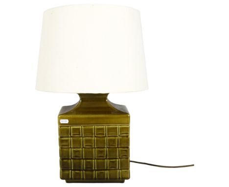 A mid-century pottery-base table lamp, with shade, height including shade 50cm 