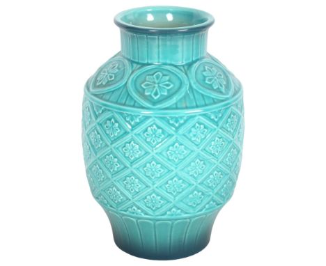 A Beswick turquoise Cathay ceramic vase, with relief floral decoration, H19cm 