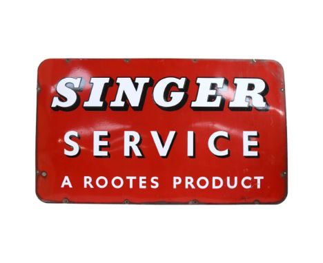 A Singer Service red enamel advertising sign, a Rootes Product, 71 x 121cm 