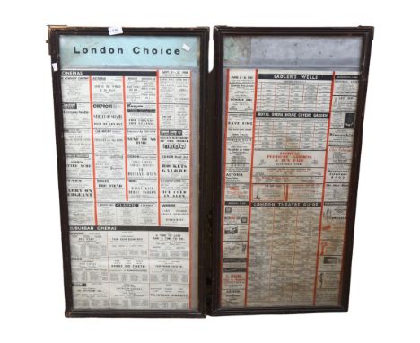 2 Vintage London Choice poster boards, print is fixed to an aluminium backing in a wooden frame, 1 poster board shows cinema 