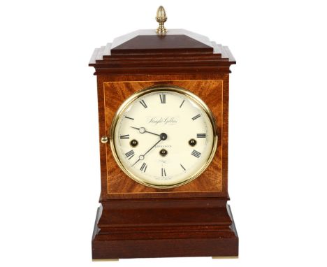KNIGHT & GIBBONS - a modern satinwood-banded mahogany cased mantel clock, with a 14" Roman numeral dial and printed marks Kni