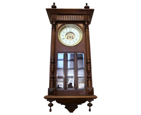 A carved wood-cased Vienna regulator wall clock, with a mercury pendulum, H87cm 