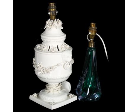Vintage Casafus ceramic table lamp, height overall 40cm, and an Art glass table lamp 