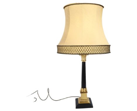 A gilt-metal Corinthian column table lamp and shade, height including shade 89cm, height to top of bayonet fitting 57cmGood o