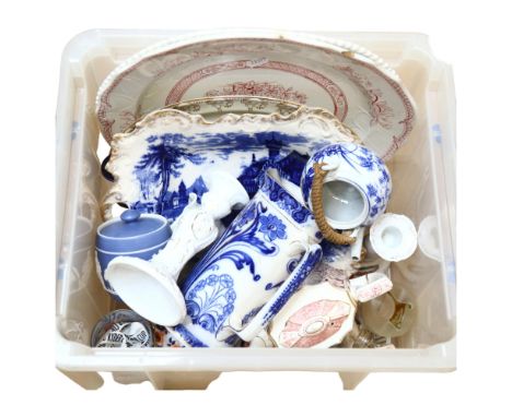 A quantity of Vintage ceramics, including a large Copeland Spode serving platter, diameter 37cm, Booths, Burleigh Ware and va