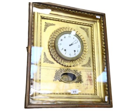 An unusual Vintage gilt-framed drop-dial wall clock, H52cm 
