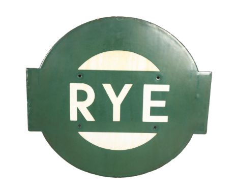 A Southern Railway&nbsp; Rye green enamel"Target" station nameplate, diameter 33cm