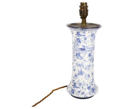 A Burleigh Ware blue porcelain table lamp, with bird and floral decoration, H34cm 