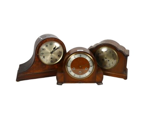 A Napoleon hat style mantel clock with 3-train movement (glass A/F), H29cm, and 2 other Vintage mantel clocks 