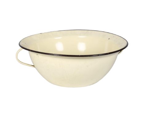 A large Vintage 2-handled enamel wash bowl, overall diameter 63cm, bowl diameter 54cm, height 20cm 