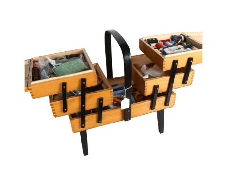 A Vintage cantilever sewing box, L42cm 