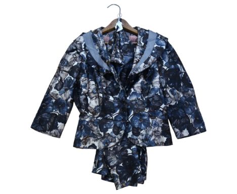 STROHBACH LONDON - a Vintage pure silk lady's jacket and skirt, floral design, jacket size 38, skirt size unknown 
