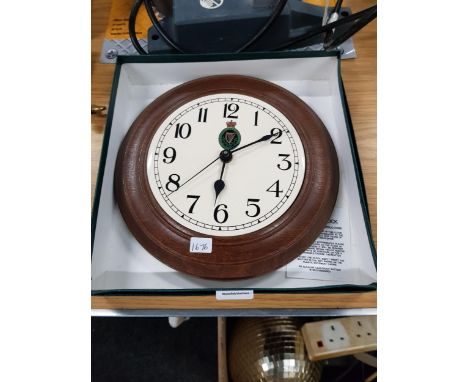 VINTAGE WOOD AND CERAMIC RUC WALL CLOCK 
