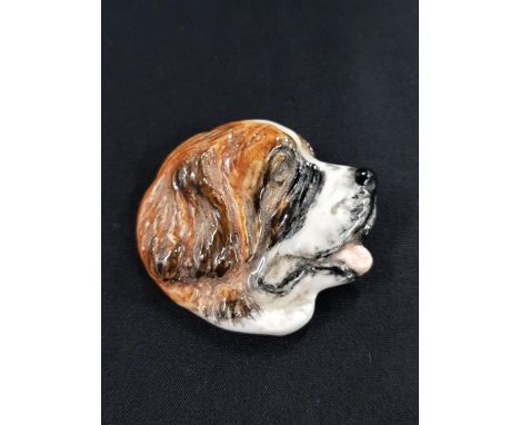 VINTAGE HAND PAINTED CERAMIC DOG BROOCH SIGNED DAVID STUDIO 