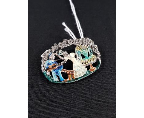 VINTAGE MARCASITE AND ENAMEL SPANISH BROOCH 