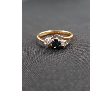 18 CARAT SAPPHIRE AND 2 STONE DIAMOND RING 