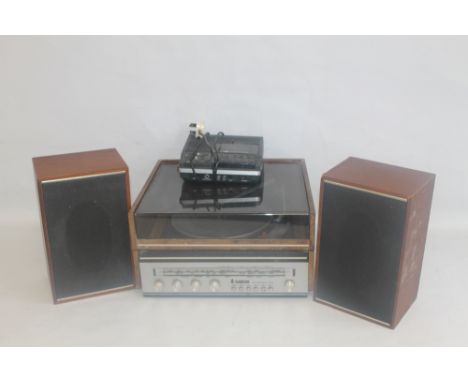 A GARRARD 2025TC RECORD TURNTABLE, together with a pair of speakers and a vintage "Audiotronics" cassette player