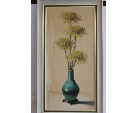 VLADIMER TRETCHIKOFF, 1970S PRINT OF CHRYSANTHEMUMS IN A GREEN VASE, in original frame