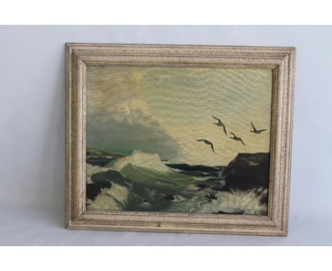 SYDNEY J. ASHWORTH  OIL ON BOARD OF A COASTAL SCENE, 52 x 61 cm including frame