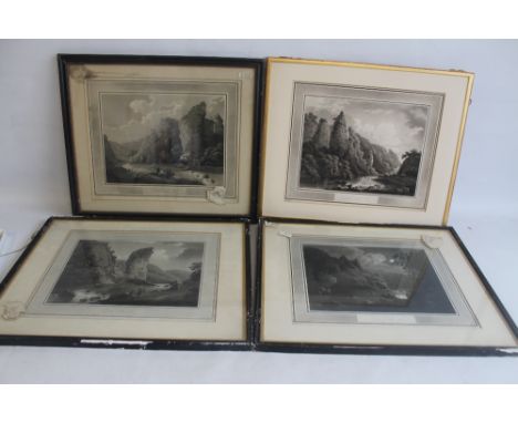 J. BLUCK AFTER T. HOFLAND - FOUR AQUATINTS OF 'DOVE DALE', framed aquatints with grey borders entitled Dove Dale No 1, 2, 3 a