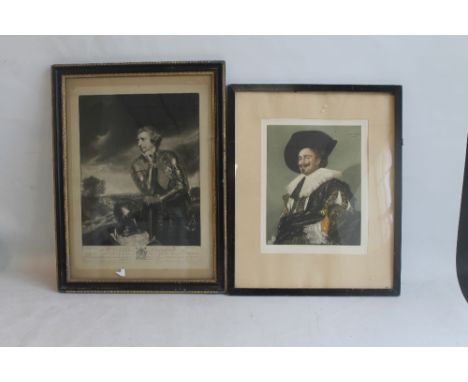 A FRAMED AND GLAZED PORTRAIT ENGRAVING OF SIR JEFFERY AMHERST together with a coloured engraving of a gentleman