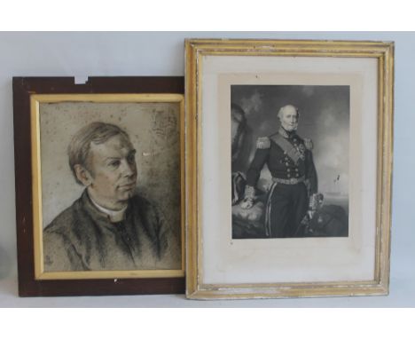 A FRAMED AND GLAZED ENGRAVING BY JOHN LUCAS TITLED "ADMIRAL SIR GEORGE FRANCIS SEYMOUR", together with a framed pastel portra