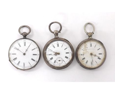 Equine interest - three Continental silver cylinder pocket watches, each with engraved and engine turned back depicting horse