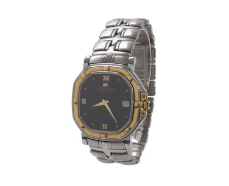 Raymond Weil Parsifal two tone gentleman's bracelet watch, ref. 9289, no. A379287, octagonal black dial, cabouchon crown, qua