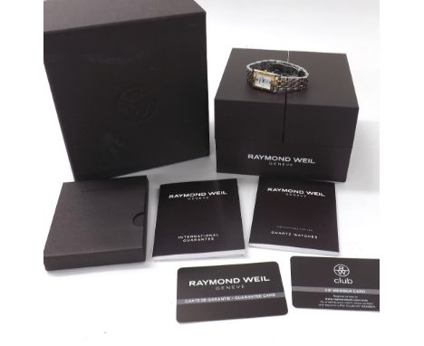 Raymond Weil Tango bi-colour lady's bracelet watch, ref. 5971, no. K145297, rectangular mother of pearl dial, quartz, 31mm x 