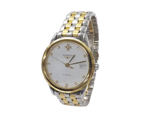 Longines Flagship automatic bi-colour gentleman's bracelet watch, ref. L4.717.3, no. 32030448, white dial with diamond marker