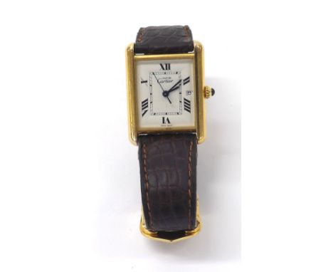 Must de Cartier Tank Vermeil silver gilt wristwatch, ref. 2413, no. 028374PL, rectangular white dial with Roman numerals, inn