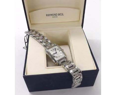 Raymond Weil Saxo stainless steel gentleman's bracelet watch, ref. 9110, no. Z505284, rectangular silvered dial, quartz, 41mm