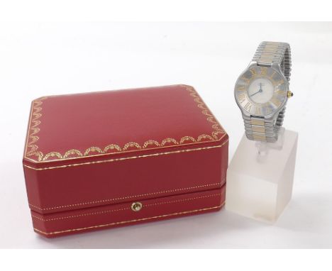 Must de Cartier 21 stainless steel lady's bracelet watch, no. 901077251, silvered dial, blued steel hands, Roman numeral beze