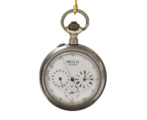 Swiss chronograph lever pocket watch, the dial branded 'Brevette S.D.D.G', with chronograph centre seconds, subsidiary hour, 