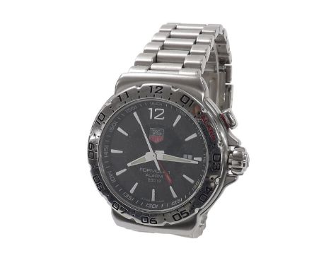 Tag Heuer Formula 1 Alarm 200m stainless steel gentleman's bracelet watch, ref. WAC111A, no. REH8583, black dial, ETA 804 192