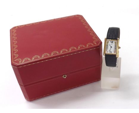 Must de Cartier Tank Vermeil silver gilt lady's wristwatch, ref. 59005, no. 127958, white dial with bold Roman twelve and six