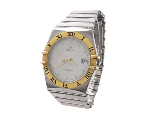 Omega Constellation stainless steel and gold gentleman's bracelet watch, ref. 3961070, 3961080, case no. 53248219, white dial